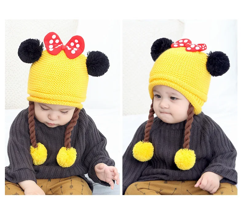 Два корейских парика, шерстяные зимние шапки, детская вязаная шапка с бантиком, меховые шарики, детские шапки-ушанки для девочек от 6 месяцев до 2 лет