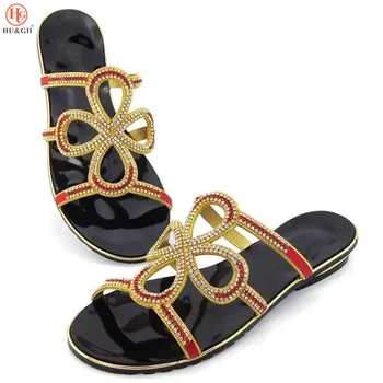 

New 2018 High Quality Italian Summer Style Slippers Sandal Shoes African Style Rhinestone Low Heels 2.5CM Shoes For Wedding