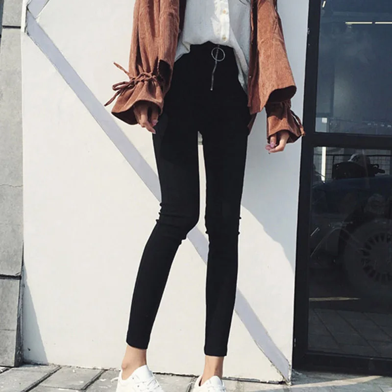 

Black High Waist Leggings Pencil Trousers For Women Zipper Ankle-length Women's Skiny Pants 2018 Autumn Autumn Clothes Female