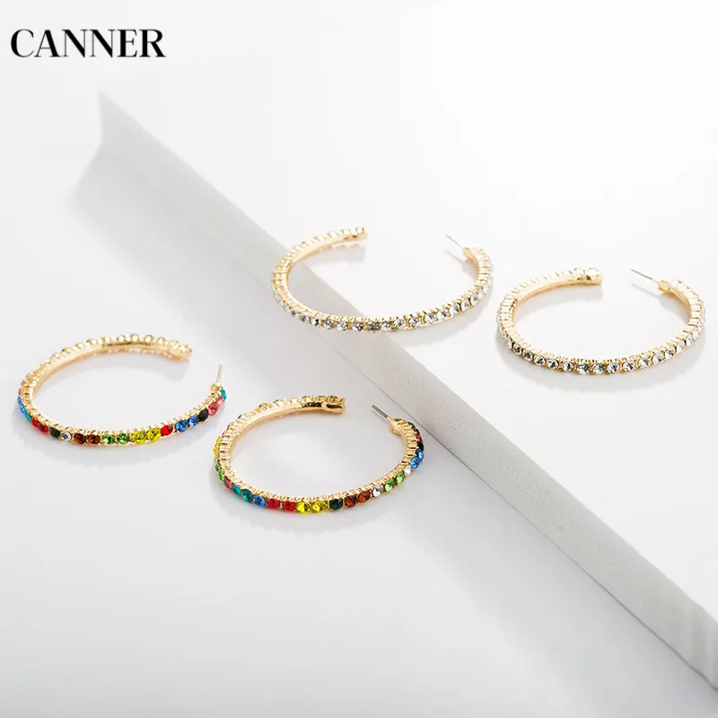 

Canner Colorful Crystal CZ Hoop Earrings For Women Girl Gold Round Circle Earring Statement Earrings 2019 Wedding Jewelry W4