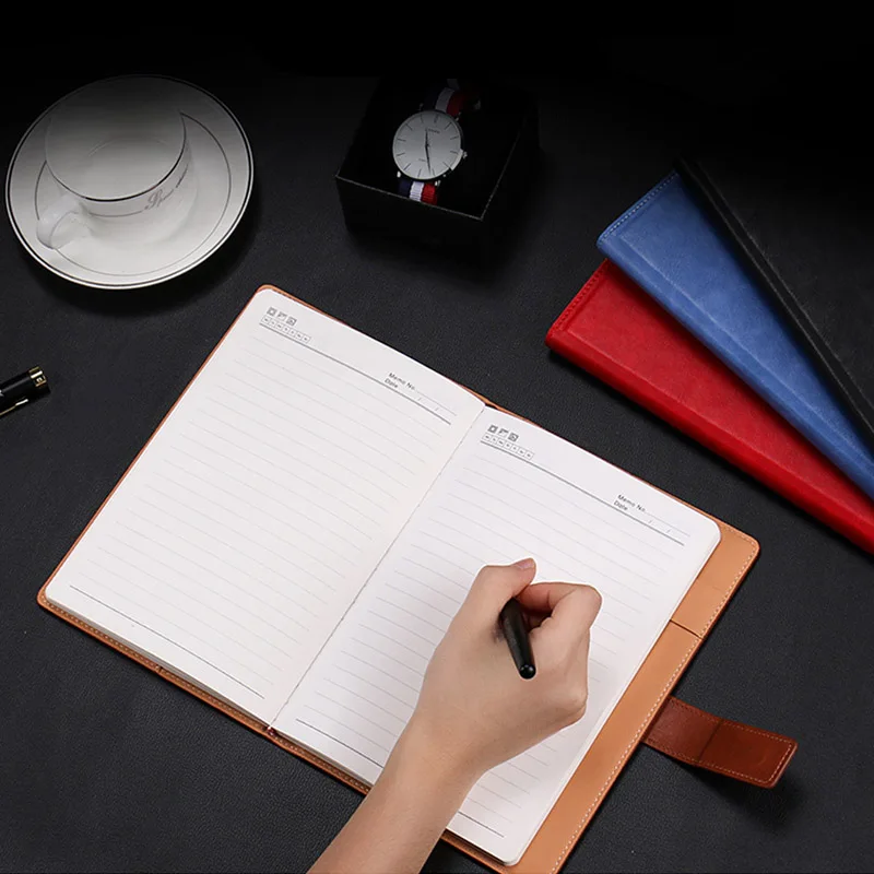 

HUA JIE A5 Stitching Binding Daily Memo Faux Leather Cover Notepad Magnetic Clasp B5 Journal Notebook 200 Lined Page 80gms Paper