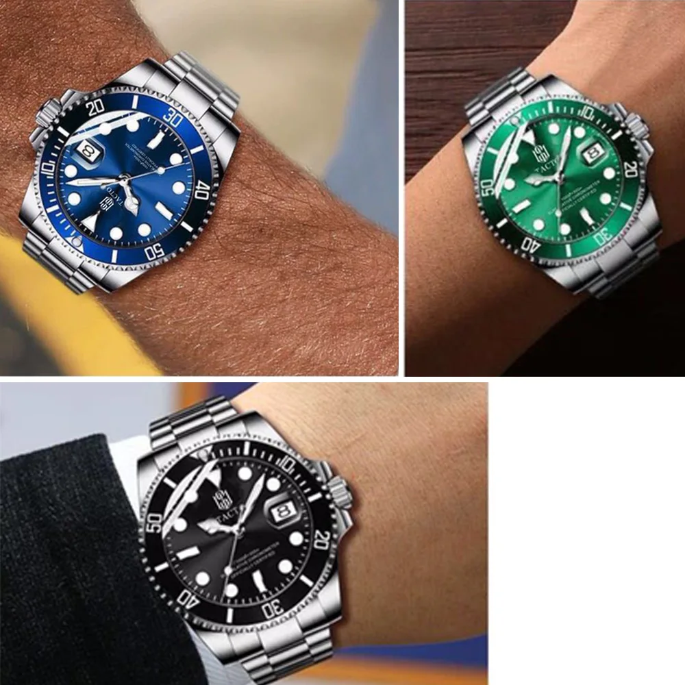TACTO мужские полностью стальные часы Blue Ray Мужские наручные часы роль мужские часы Топ бренд Роскошные повседневные часы золотые часы