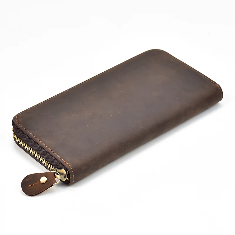 Online Cartera larga con cremallera para hombres, Cartera de piel de vaca Natural, Cartera de cuero, tarjeta de crédito, efectivo, billeteras teléfono móvil, hombres, mujeres, hombre, alta calidad