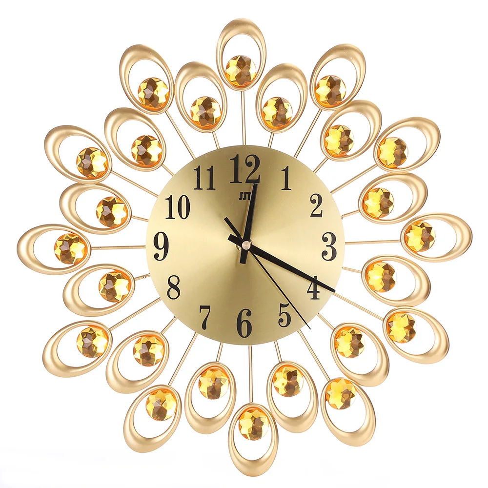 

1x3D Modern Luxury Crystal Flash Diamond Metal Wall Clock Silent Home Room Decor