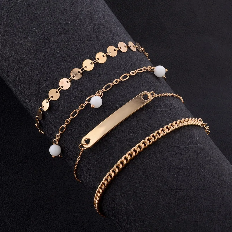 

Fashion Fishbone Leaf Openwork Triangle Circle Ball Open Bracelet Adjustable Multilayer Gold Charm Bracelet Sets Party Jewelry