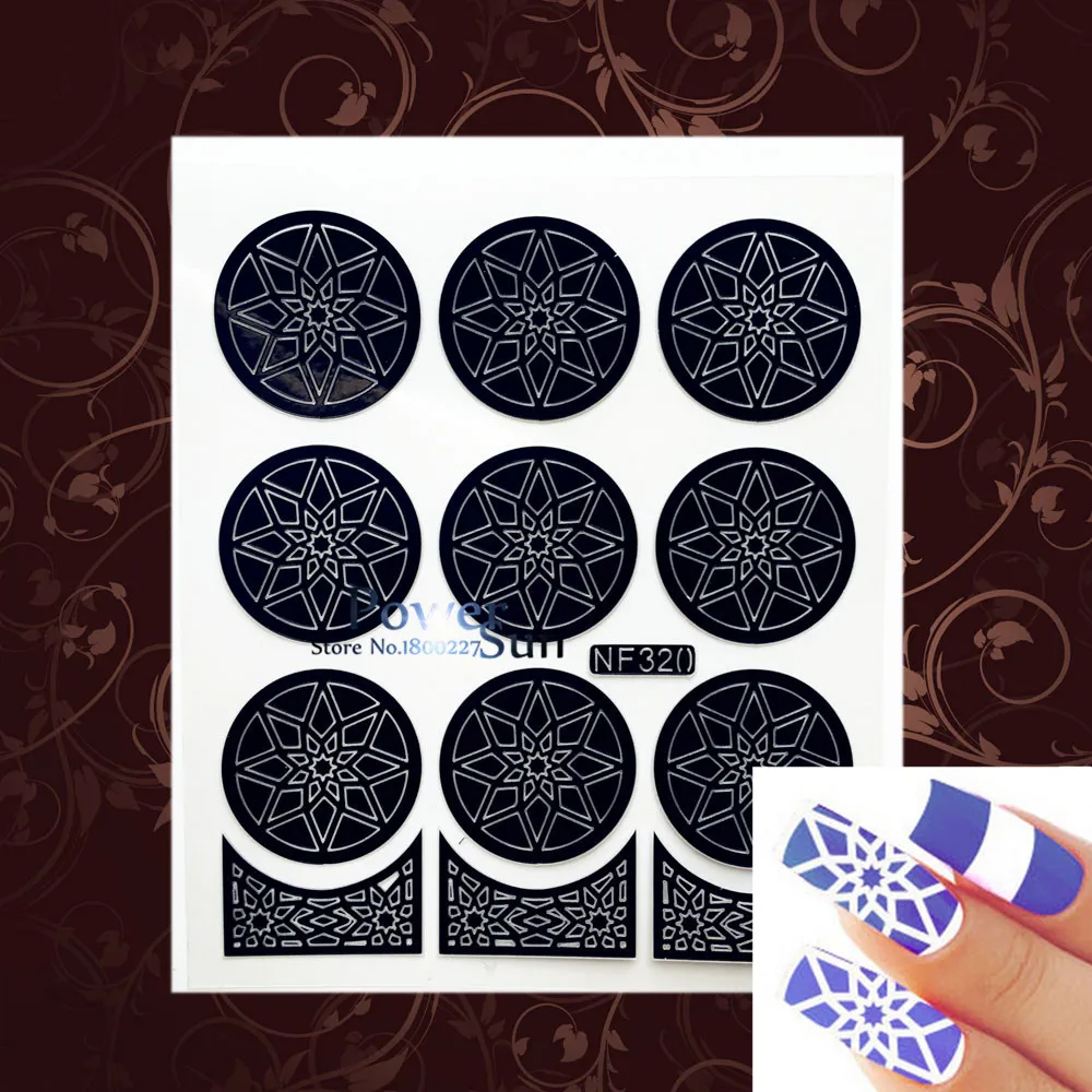 Аэрограф для дизайна ногтей Краска сексуальные наклейки с рисунком французский вентилятор дизайн украшения для маникюра Полный Накладные ногти стикер цветочный направляющий трафарет - Цвет: PBNF320