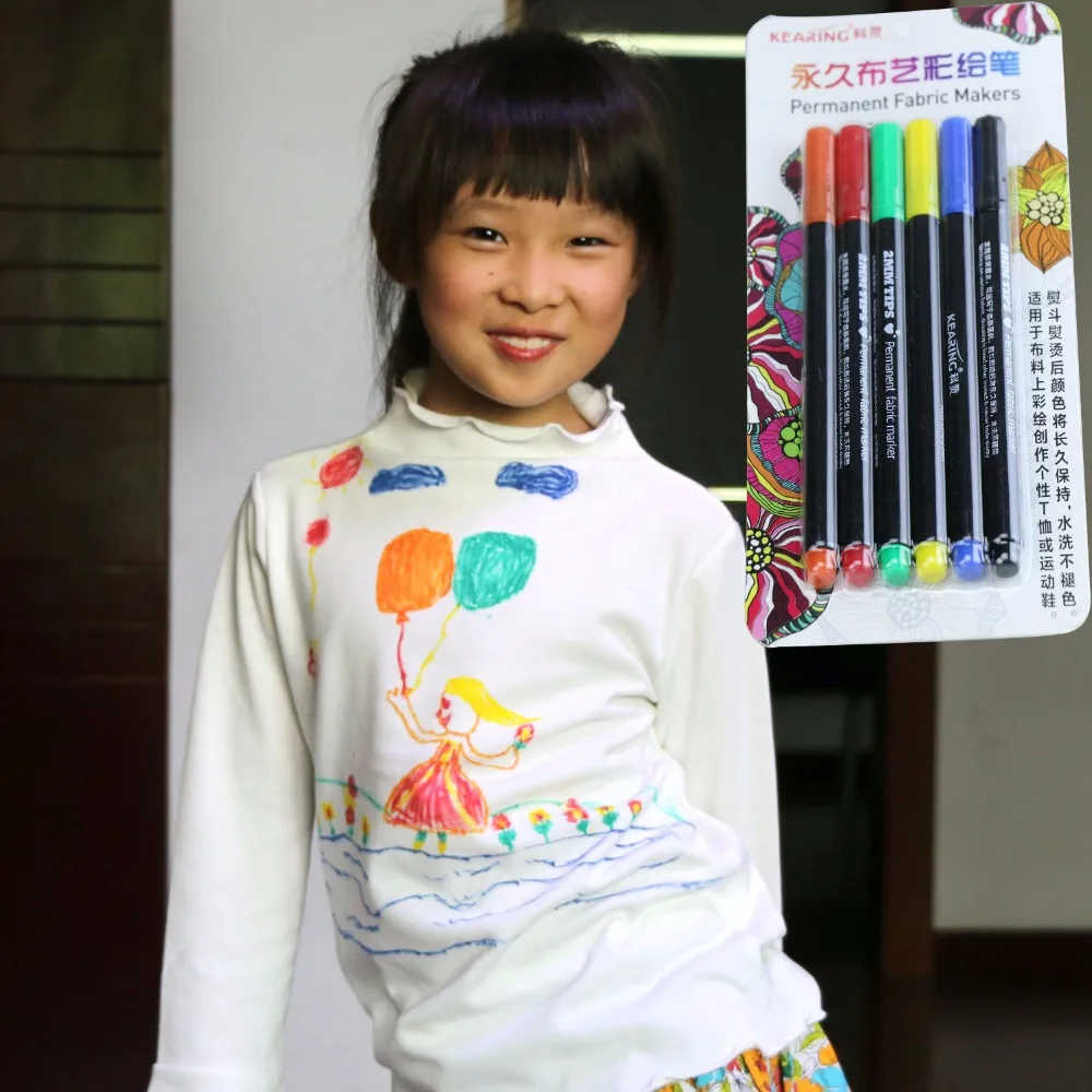 Halloween Permanent Fabric Marker 6 Color kit DIY T Shirt Shoes Cap 