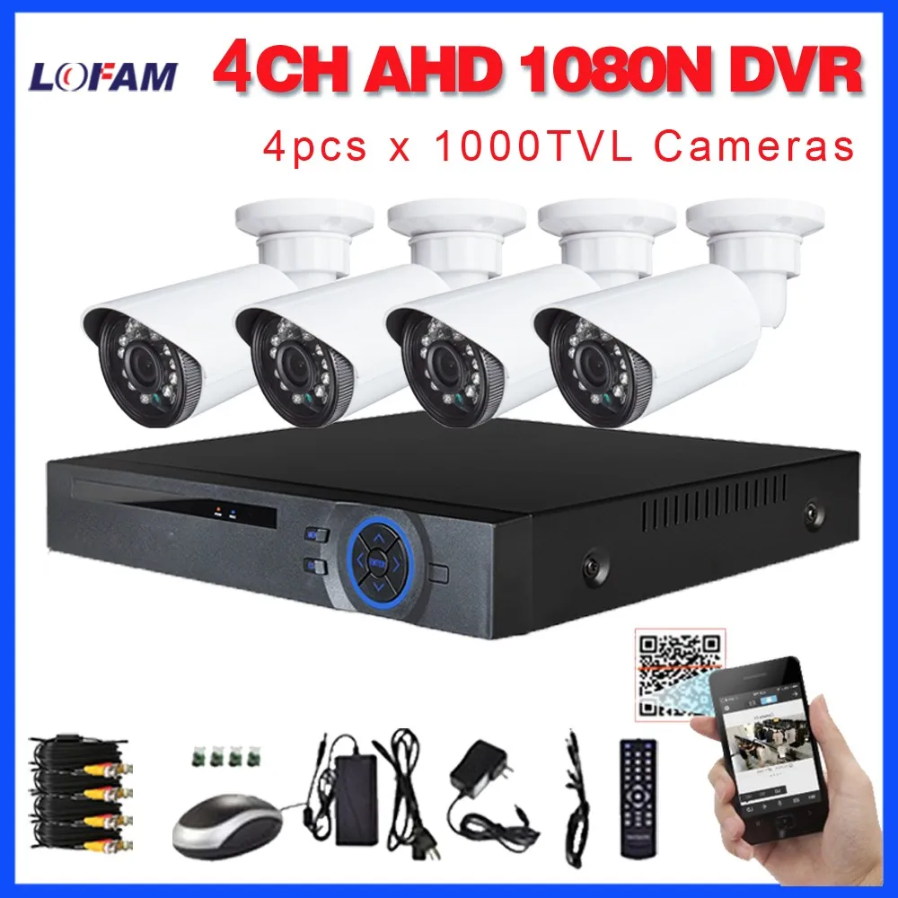 Lofam HD 4ch CCTV Системы комплект 1080n AHD DVR 4 шт. 1000tvl ИК-Открытый безопасности Камера Системы 4 канала товары теле- и видеонаблюдения комплект