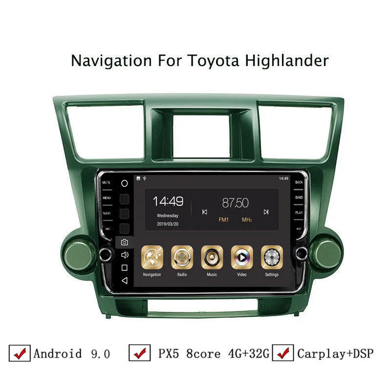 

9" 4G RAM 32G ROM Octa Core Android 9.0 Car GPS Navigation For Toyota Highlander 2009-2014 ,Top Car Accessories