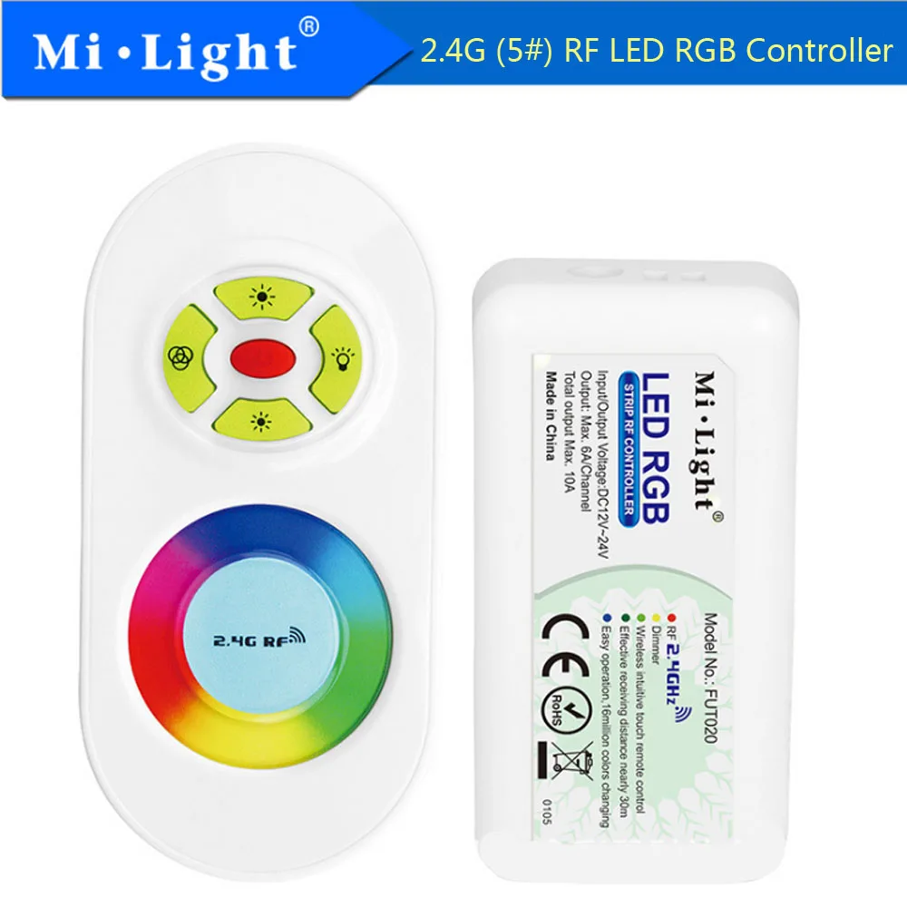 

MIlight FUT020 2.4GHz RGB LED Strip Controller DC12V-24V 5Keys Touch LED Wireless Controller 6A/Channel, Total output Max.10A