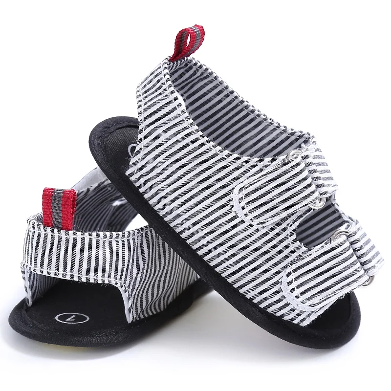 Летняя модная детская обувь для маленьких мальчиков 0-18 месяцев; полосатая детская коляска с мягкой подошвой; детская обувь для новорожденных