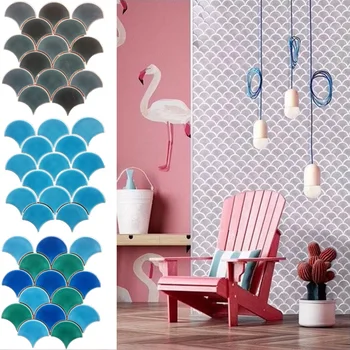 

Fish Scale Tiles Nordic Mosaic Fan-Shaped Blue Tv Background Wall Sticking Bathroom Bathroom Kitchen Ice-Cracked Ceramic Tiles
