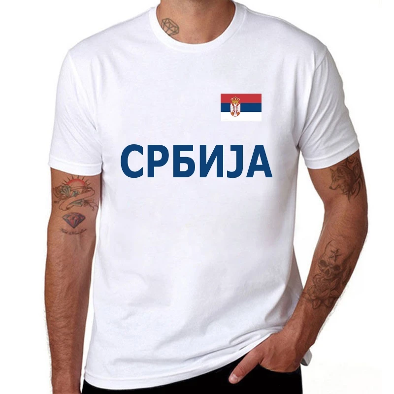 BLWHSA Сербия вентиляторы Cheer взрослых футболки хлопок Для Мужчин's повседневные футболки флаг сербии Белая Летняя футболка для девочек - Цвет: Serbia blue
