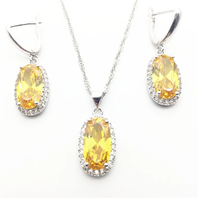 2PCS Sets Ювелирные изделия из стерлингового серебра 925 пробы желтые циркониевые белые с фианитом комплекты ювелирных изделий женские серьги/кулон/ожерелье/кольца/браслет - Окраска металла: 2PCS Sets