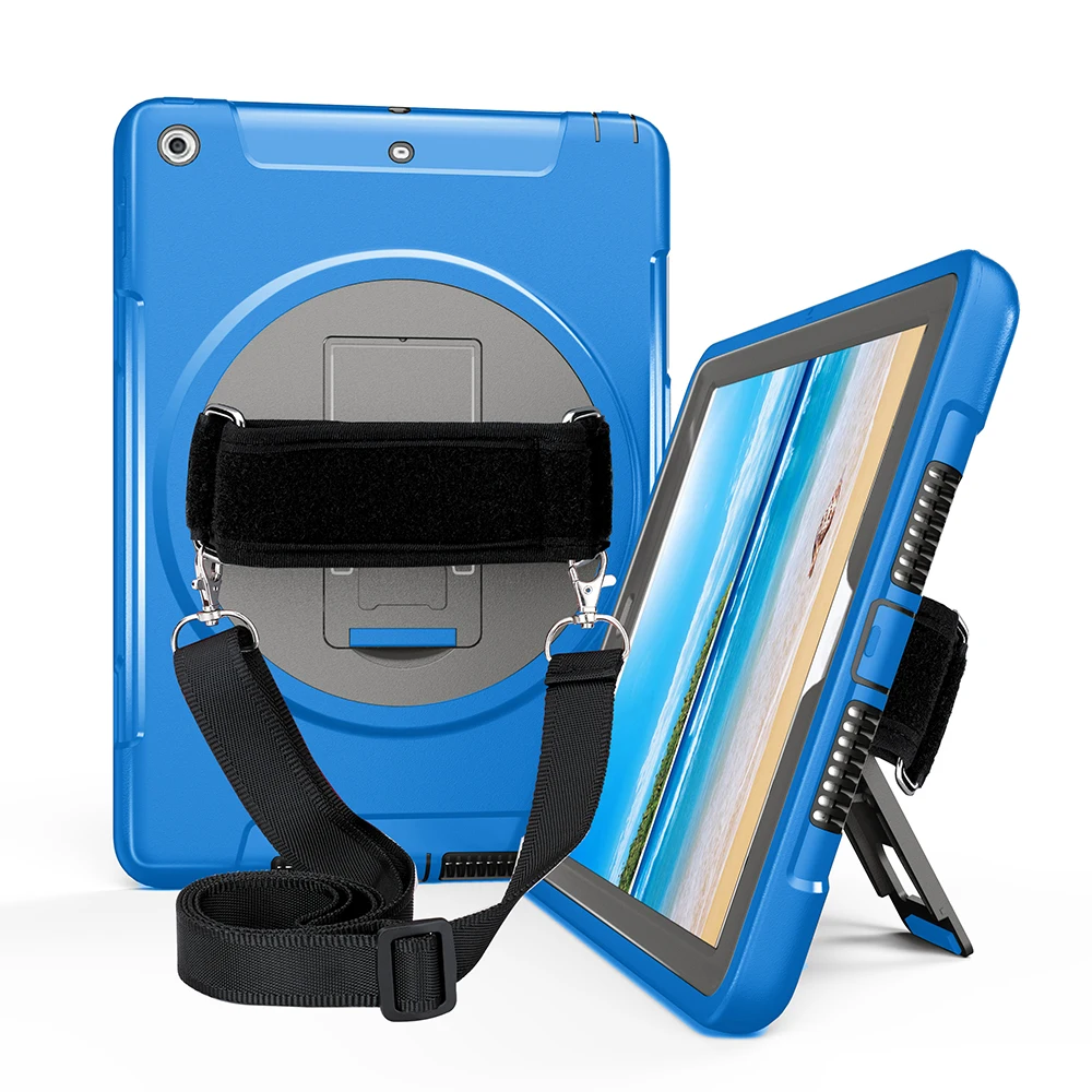 

Case for iPad 9.7 2018 2017 360 Full Protection Case Kids Safe Anti-Dust Hidden PC Kickstand Shoulder Strap Hand Strap FTL02