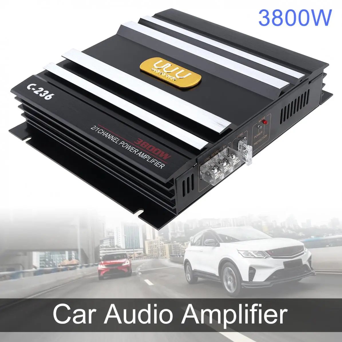 2 Channel 3800W Class AB Digital Black Aluminum Alloy Car Stereo Amplifiers Universal Auto Audio Power Amplifier