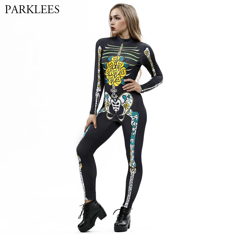 Halloween Cosplay Costumes Rompers Jumpsuits New 3D Gothic Skeleton