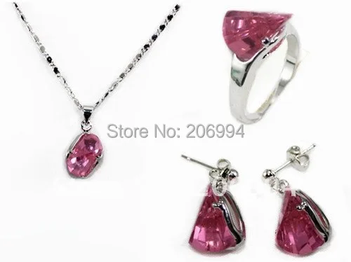 Новое поступление розовый циркон ожерелье со стразами кулон серьги кольцо Модный комплект ювелирных изделий#19