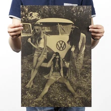 Красота и Volkswagen/ностальгия фото/крафт-бумага/Бар плакат/Ретро плакат/декоративная живопись 51x35,5 см