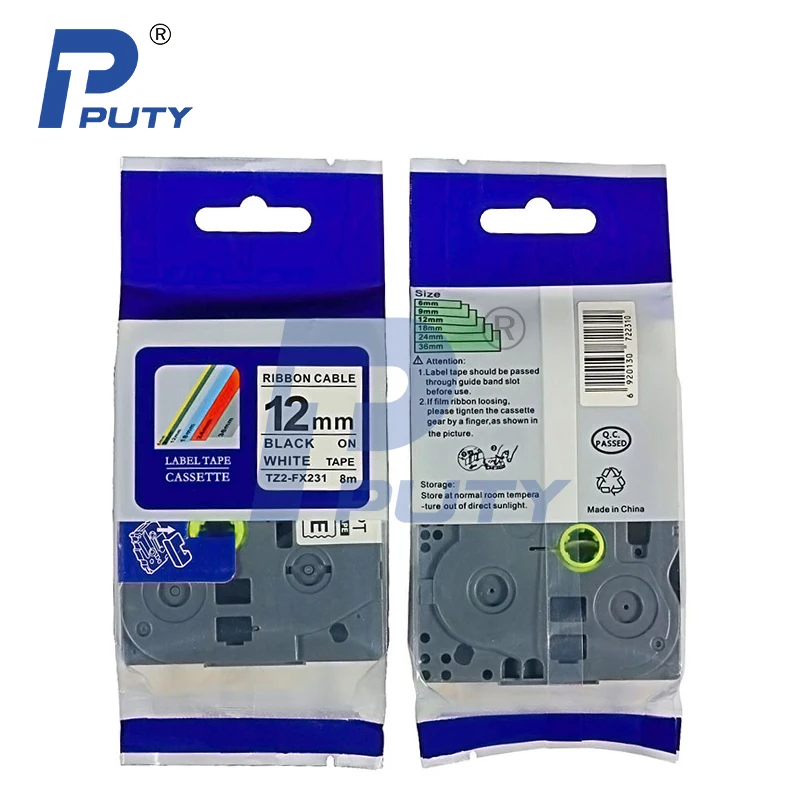 10-Pack PUTY совместимая TZ гибкая лента этикетки TZ-FX231 TZe-FX231 12 мм черный на белом кассета с кабелем для Brother P-сенсорный принтер