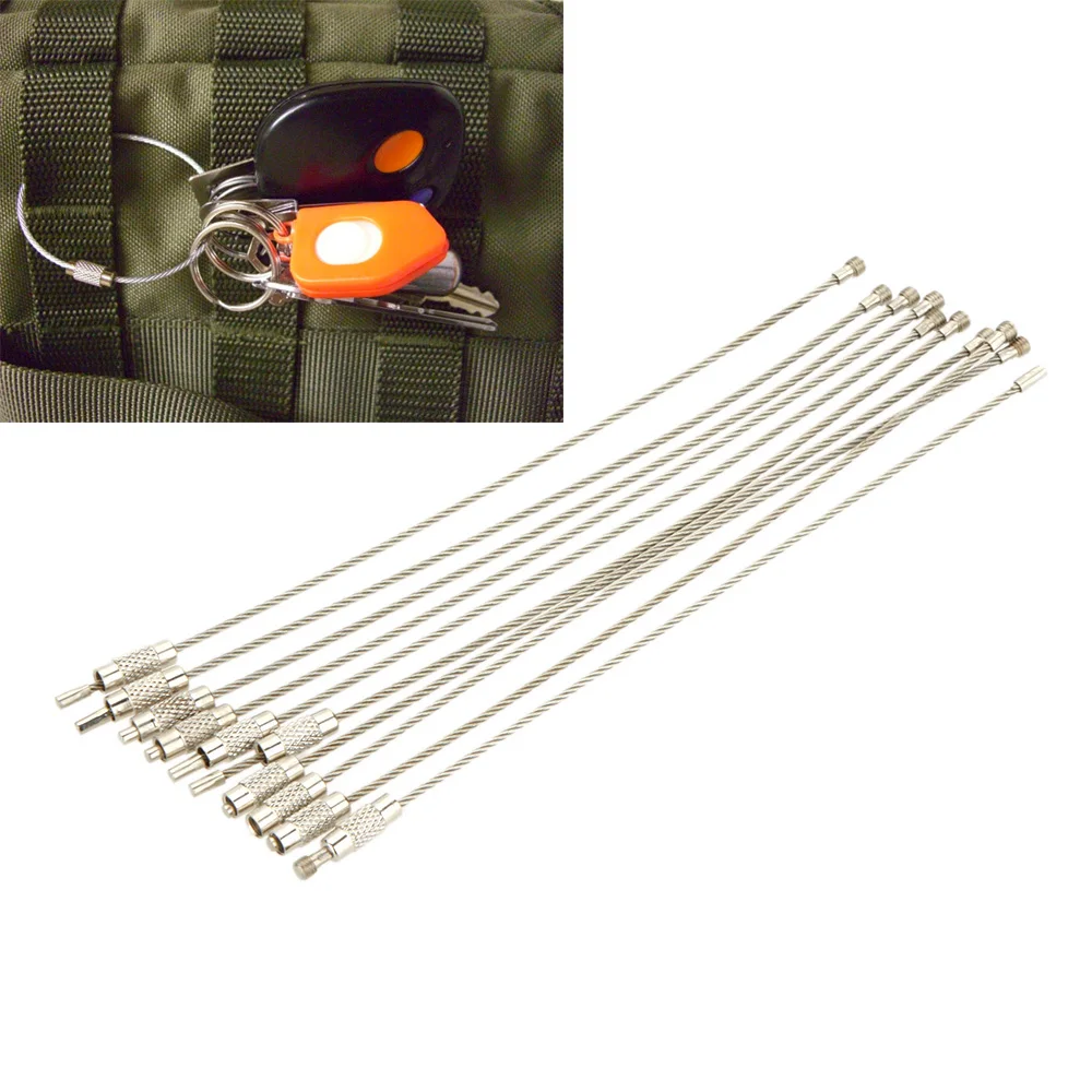 

10PCS/Lot 15cm Stainless Steel Wire Keychain Cable Key Ring Chain for Outdoor Hiking Climbing Tools Chain with Lock EDC Tool