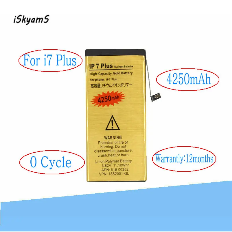 

10pcs /lot 4250mAh 0 zero cycle Replacement Li-Polymer Battery For iPhone 7Plus 7+ 7 Plus Accumulator Batteries