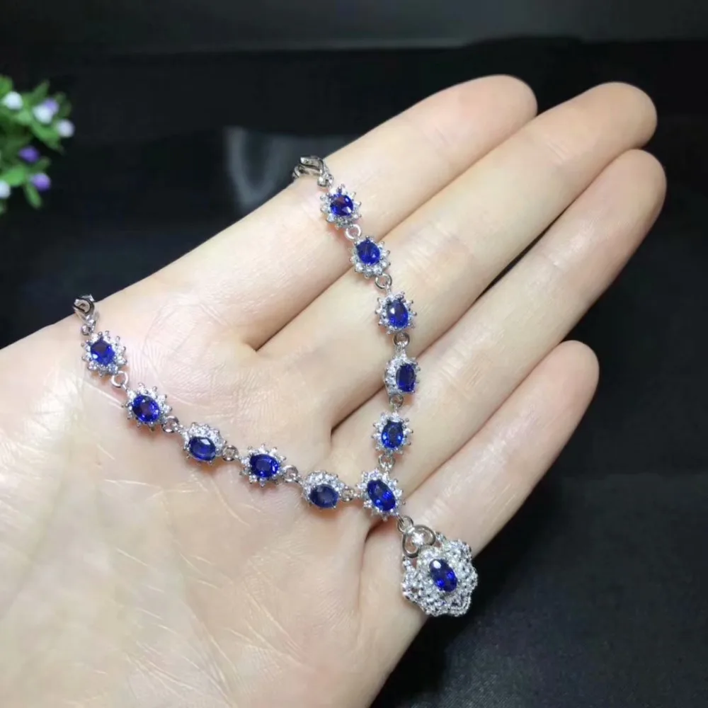 Collier pendentif saphir bleu naturel S925 argent collier de pierres précieuses naturelles rétro be