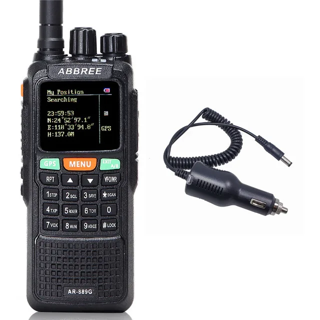 Abbree AR-889G gps poweful портативная рация 10 Вт SOS дуплексный перекрестный ретранслятор двухдиапазонный VHF Ham 10 км CB радио КВ трансивер - Цвет: black car charger
