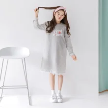 Платья-свитера для девочек Новинка года, Осеннее кружевное платье с длинными рукавами в стиле пэчворк детское хлопковое платье детское платье повседневные буквы#5328