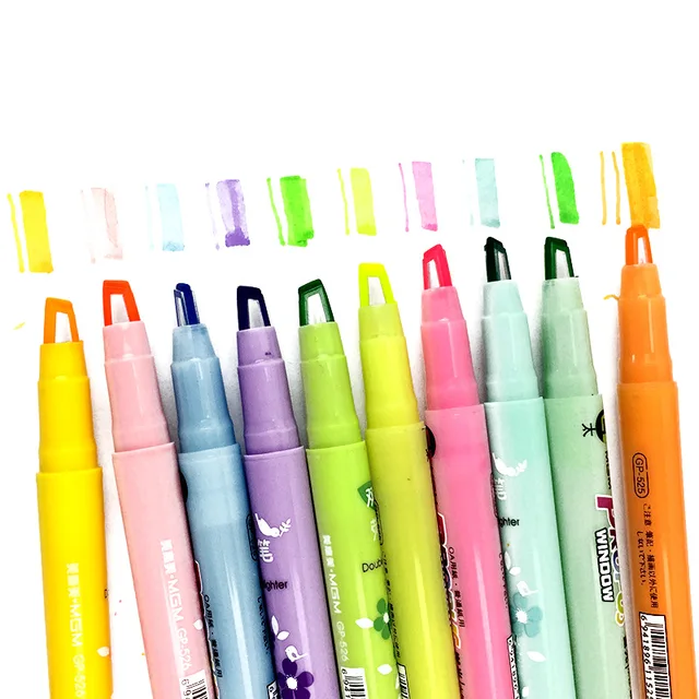 Online 10pcs Lot Korean Stationery Candy Color Double 10pcs Lot Korean Stationery Candy Color Double Highlighters Pen Diy Scribble Marker Canetas Office Material School Supplies
