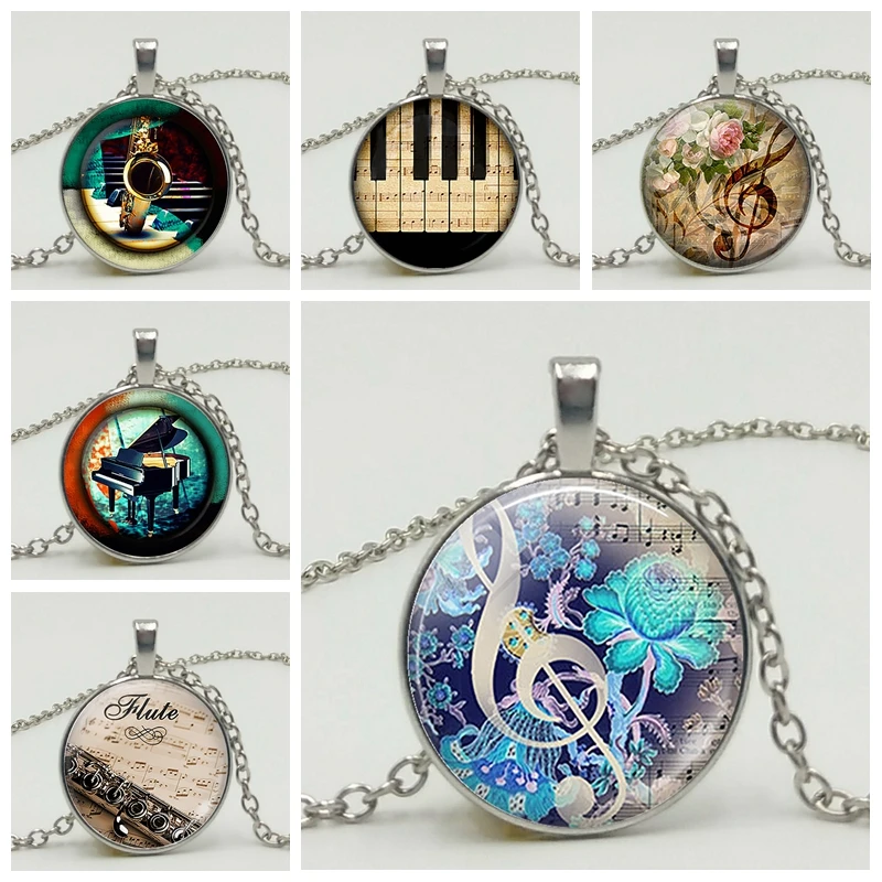 3 Color Fashion Piano Notes Guitar Music DIY Time Glass Gem Pendant Necklace Handmade Jewelry Accessories | Украшения и