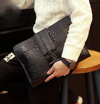 

New Men Leather Crocodile pattern High Quality Fashion Handbag Clutch Bag Leisure File Package Handbags