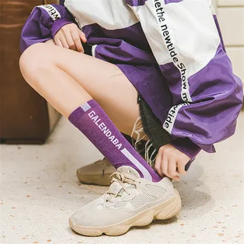 

Knitting Socks Women Casual Letter Print Candy Color Long Socks Personality Sportwear Socks Hipster Female Thin