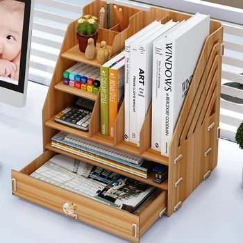 

DIY Desktop Book Shelf Desktop Storage Box Documents Books Storage Multi-layer Finishing Rack Office Supplies
