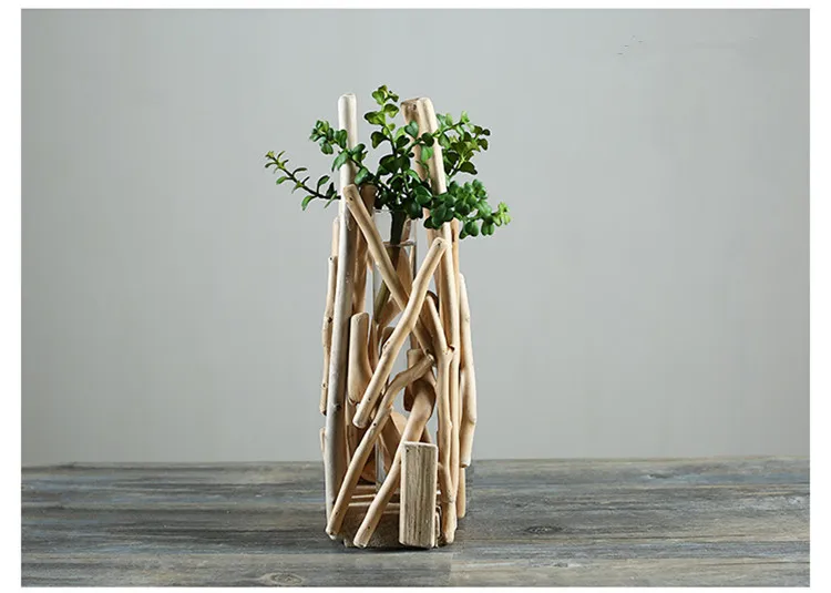 Деревянная ваза ручной работы со стеклянной трубкой, креативный гидропонный горшок для растений, натуральный дровяной горшок, домашний декор/магазин, подарок для дома