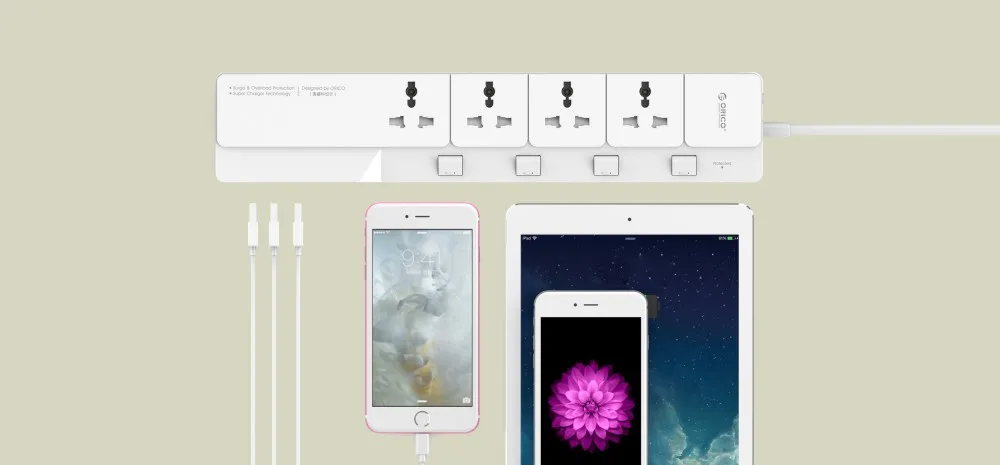 ORICO умная USB силовая лента для дома и офиса Защита от перенапряжения 4 розетки переменного тока с 5 портами USB для зарядного устройства 1,5 м кабель EU/US/UK вилка