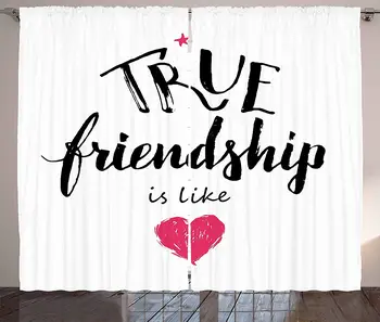 

Quote Kitchen Curtains True Friendship is Like Lettering Completed by Pink Scribbled Heart Icon Window Decor Panel Set