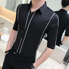 Летняя мужская рубашка, брендовая новая деловая официальная одежда, универсальная мужская рубашка с коротким рукавом, облегающая, для ночного клуба, вечерние рубашки, мужские 3XL-M