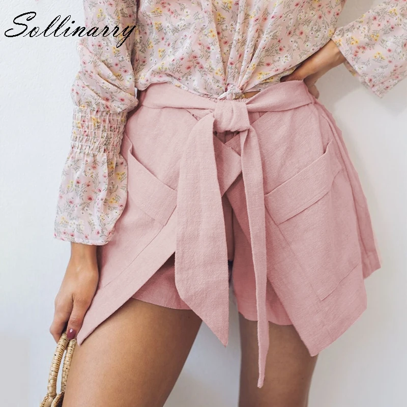 Sollinarry Pink High Waist Pocket Women Summer Shorts Casual Beach Wide Leg Female Shorts High Fashion Solid Bow Sexy Short Boho Sollinarry Pink High Waist Pocket Women Summer Shorts Casual Beach Wide Leg Female Shorts High Fashion Solid Bow Sexy Short Boho