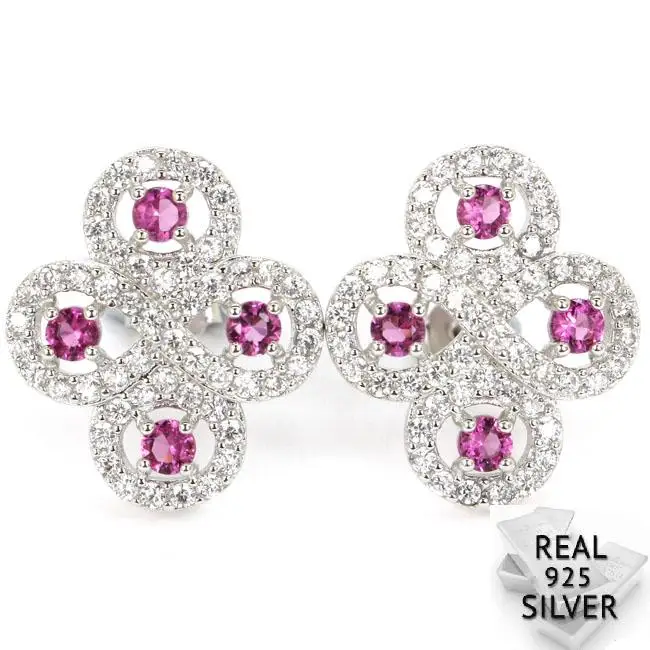 

5.2g Real 925 Solid Sterling Silver Deluxe Top Pink Tourmaline CZ Engagement Stud Earrings 20x18mm
