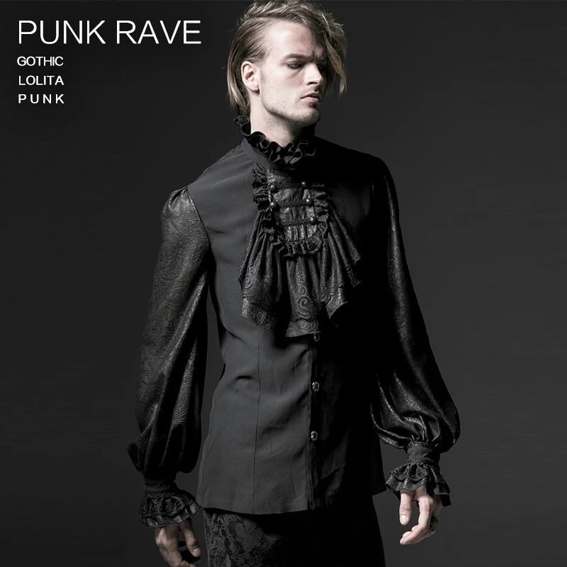 Punk Rave male Gothic style full sleeve chiffon emnossing shirt Y-522