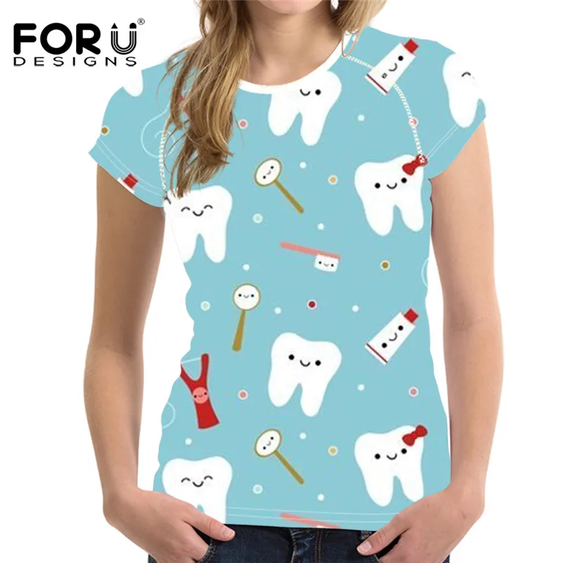 

FOURDEIGNS Dentist Cute Printing Women T-shirt Female Tops & Tees Plus Size Womens Clothing Breathable Short Sleeve Tee Female
