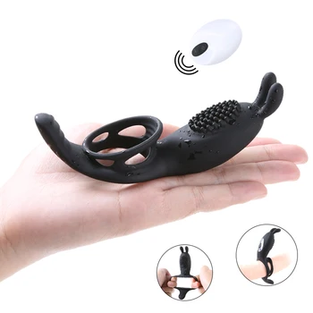 9 Speed Penis Vibrating Ring Male Rabbit Vibrator Time Delay Wireless Remote Silicone Rings Vibrator Sex Toys for Men Couple 2