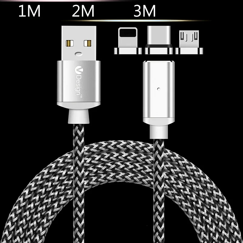 1 м/2 м/3 м 5 В/2,4 А usb type C/Micro USB/IOS Магнитный кабель USB-C быстрой зарядки Кабель-адаптер для iPhone 8 7 для samsung S9 S8