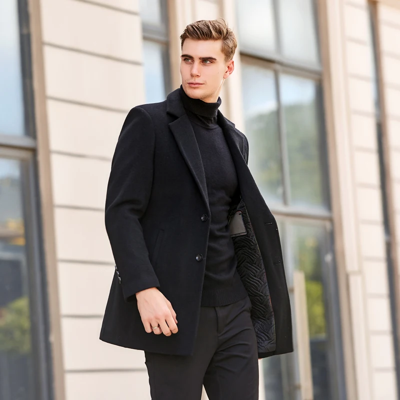 TIAN QIONG Men Clothes Autumn Winter New Long Wool Jacket Male Fashion Casual Thicken Slim Fit Mens Coat Brand Clothing