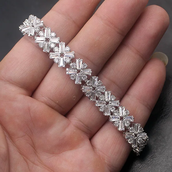 38% OFF Natural Gems Stone Shiny 925 Sterling Silver Tennis Chain Links Bracelet Women Jewelry 7 8 inch - Окраска металла: White