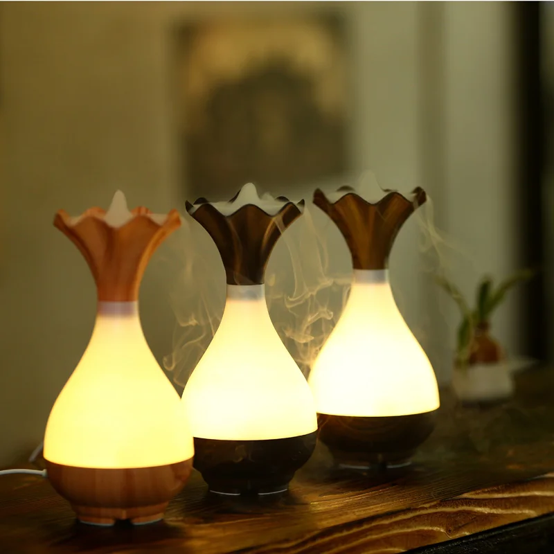 Freeshipping 95ml Wooden Vase Decorative Essential Oil Diffuser Usb Evaporative Humidifier Magic Big Mist Fogger With Led Light In Humidifiers From Home
