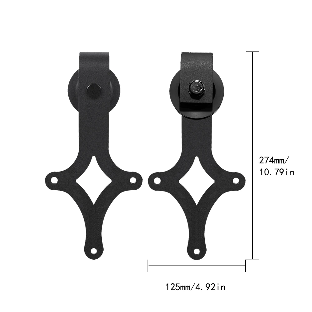 LWZH 7FT/8FT/ 9FT Black Carbon Steel Sliding Barn Door Rhombus Shaped Track Roller Barn Door Hardware Kit for Double Door