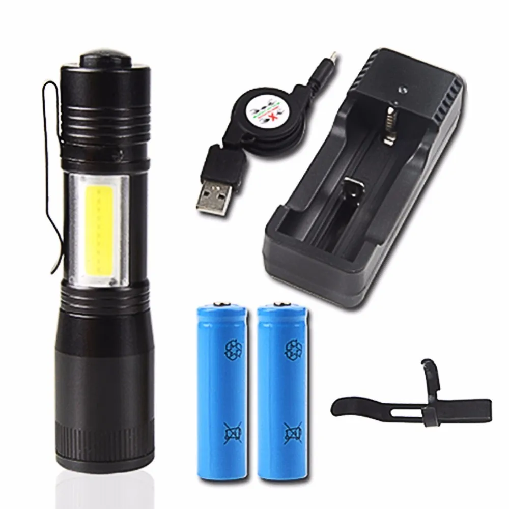 Mini LED Flashlight Kit 4 Light Modes Adjustable Zoom COB Rechargeable