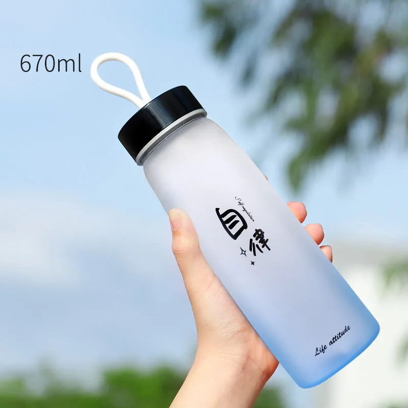 Gradient Blue Стеклянная бутылка для воды, градиентный скраб, портативные бутылки для воды, Герметичная Бутылка Для Воды, 670 мл, подарок для девочек - Цвет: Gradient Blue
